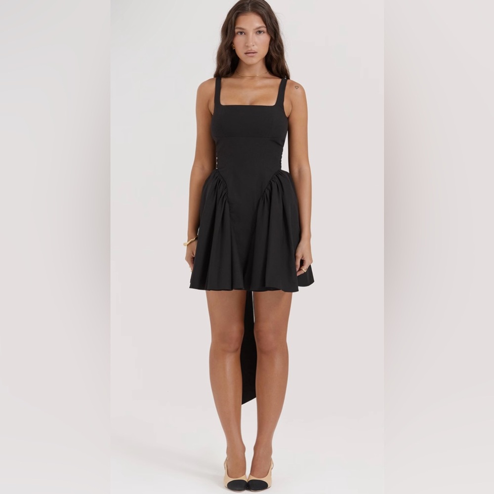 HOUSE OF CB 'Florianne' Black Bow Mini Dress size: L , tall, bigger cup